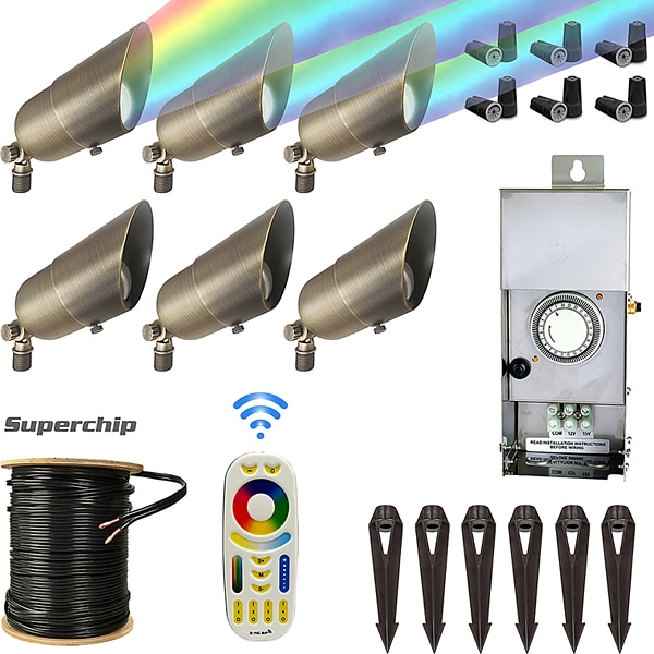 Best Landscape 6-Light Color-Changing Spot Light Kit - Patriot Brass