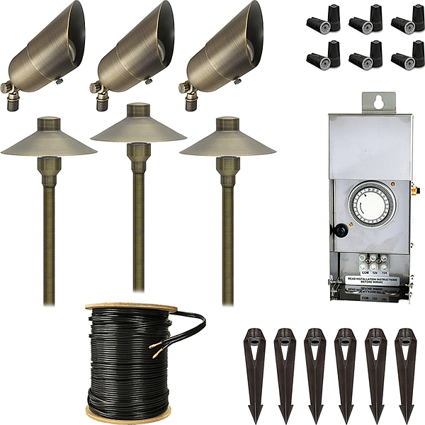 Best Landscape 6-Light Spot Light + Path Light Kit - Patriot Brass