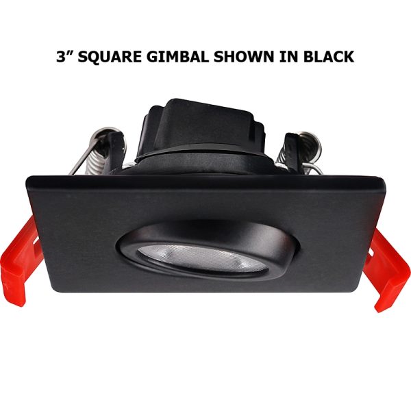 3" Sleek Square Adjustable Gimbal LED Recessed Downlight, 8 Watts, Dimmable