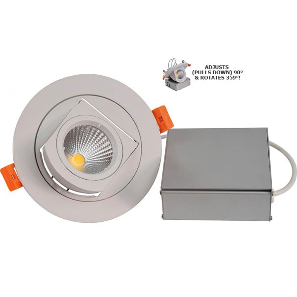 Ultra Thin Round 90° Scoop Adjustable LED Recessed Downlight, 4", 12 Watts, Dimmable