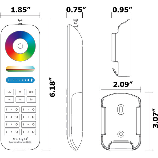 Superchip™ Exclusive RGB+White Remote Control, 433MHz, Syncable, Controls 433MHz Lights, 8-Zone